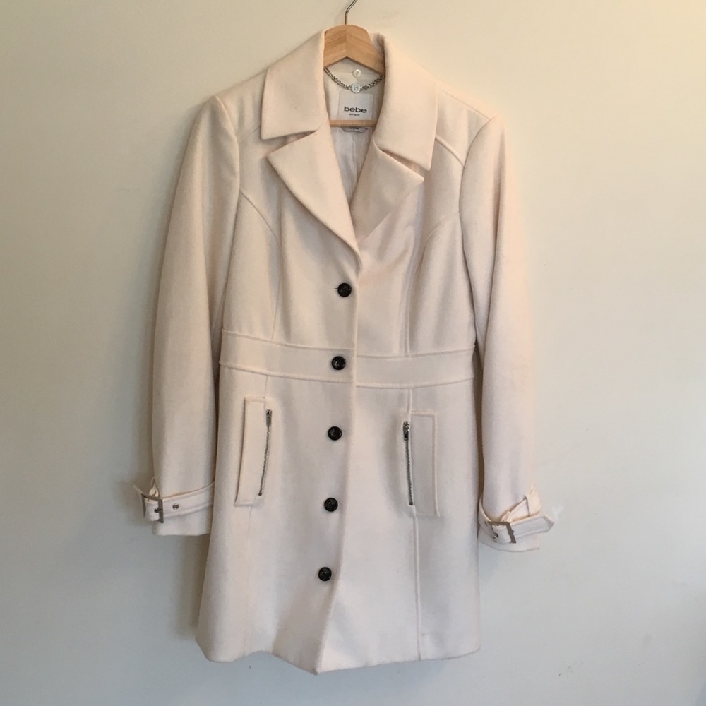 Bebe White Wool Peacoat | M